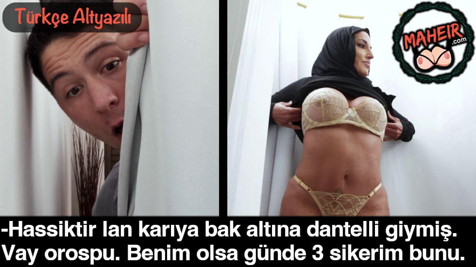 Giyinme Kabininde Üstünü Değiştiren Türbanlı Karıyı Gözetliyor