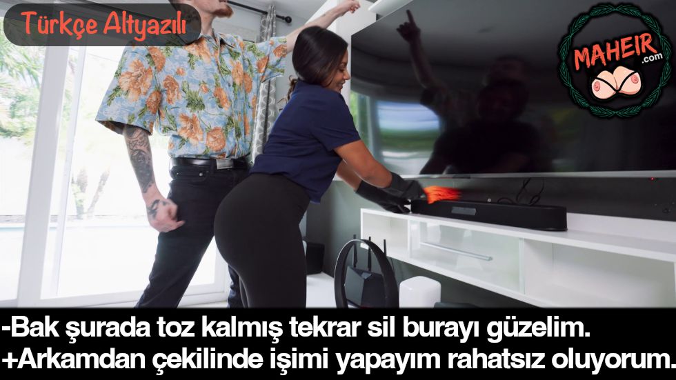 Eve Gelen Temizlikçi Kadının Götüne Yaslayıp Zevke Geldi